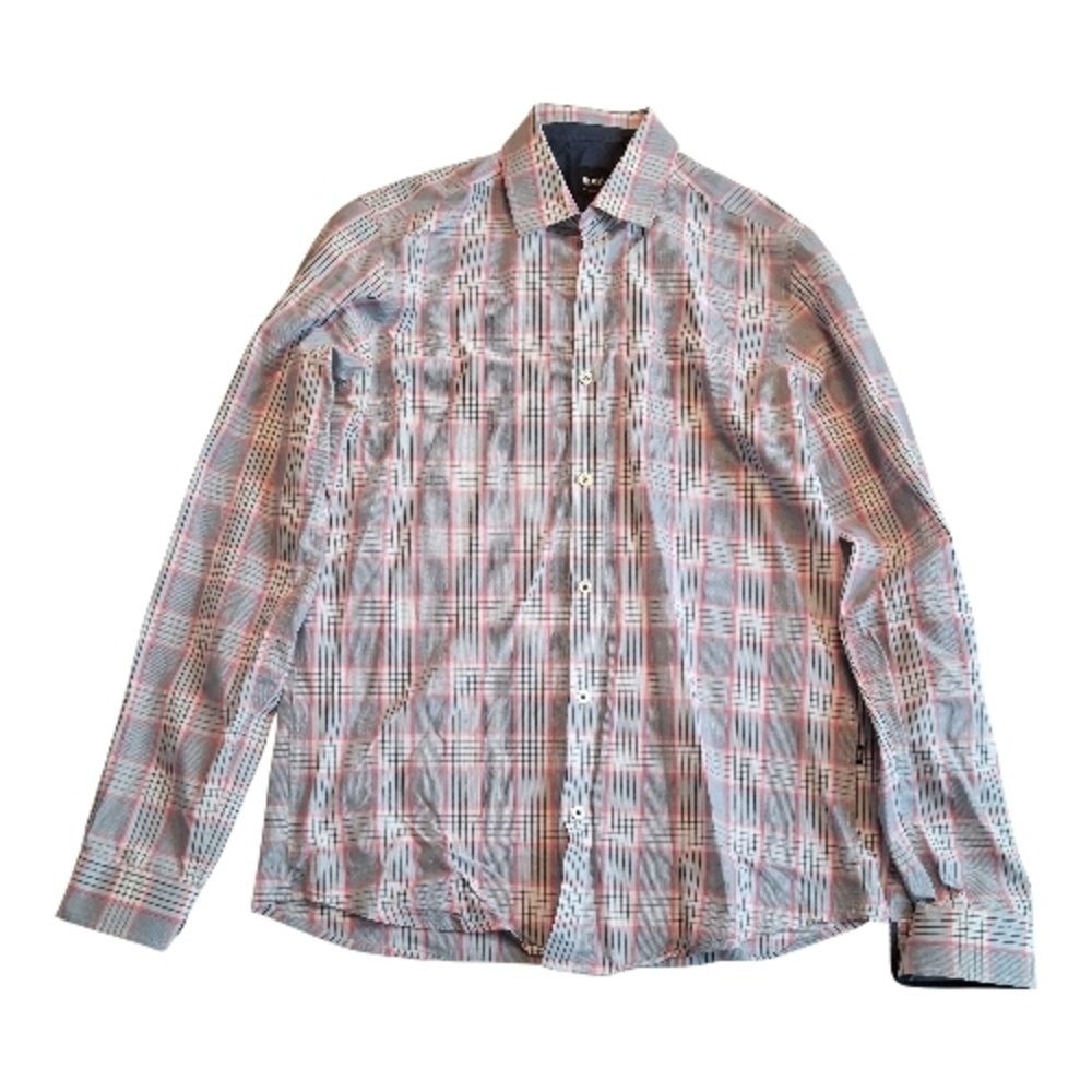 Hugo Boss Pink and Blue Checkered Button-Down Shirt